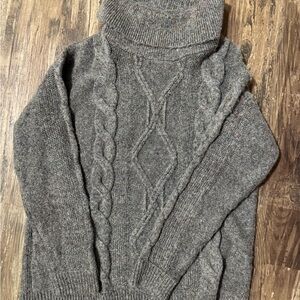 Gray Cable Knit Cowl Neck Sweater
